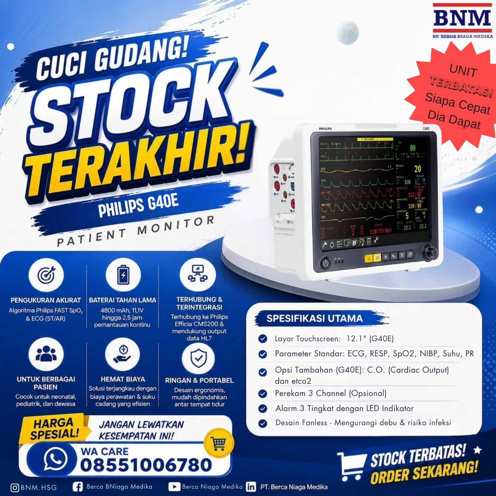Cuci Gudang Philips Goldway G40E Patient Monitor